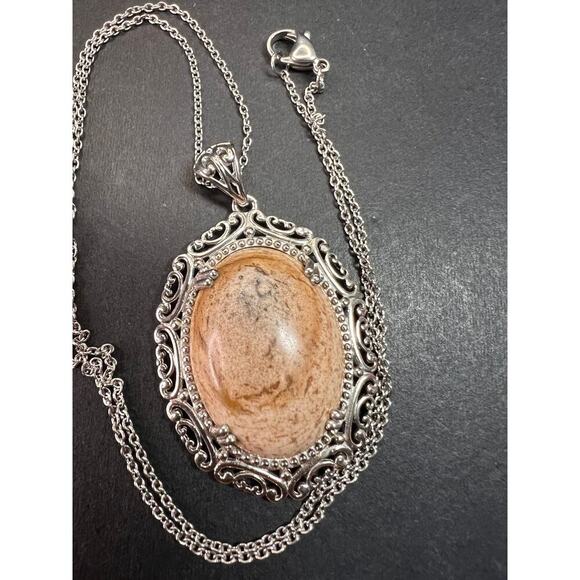 NEW picture jasper pendant in stainless steel with chain - Picture 8 of 8